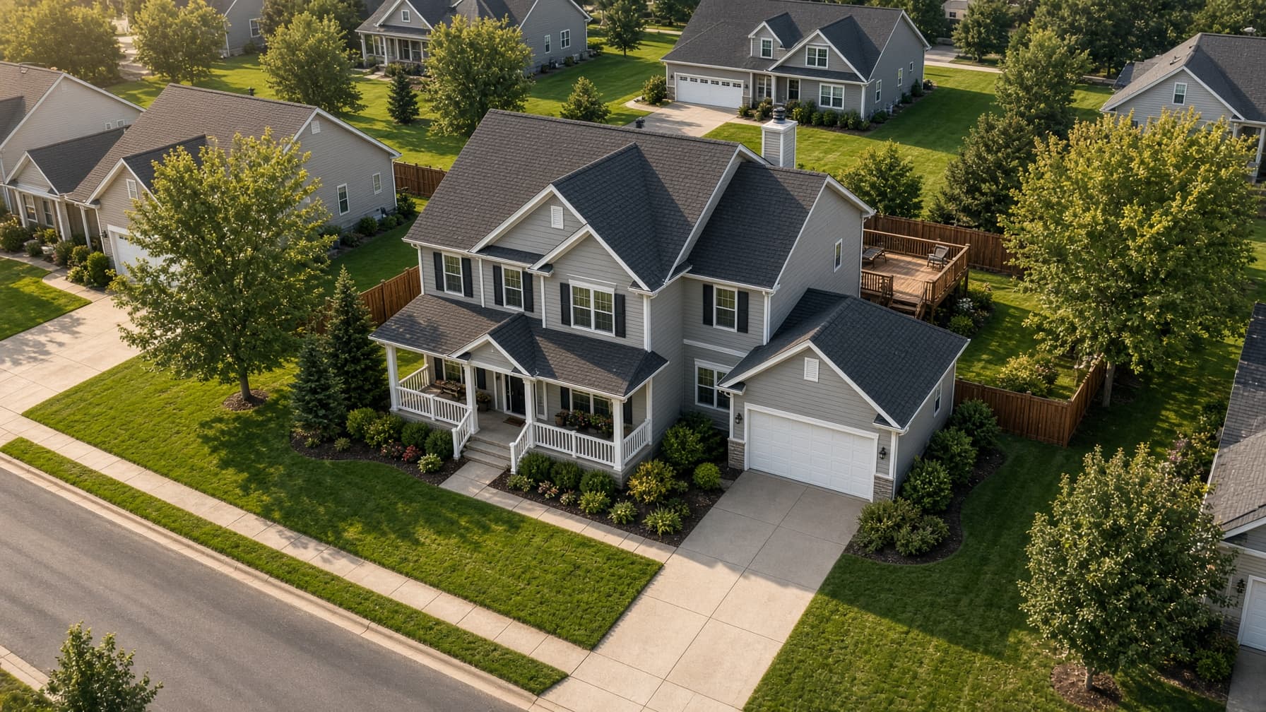 Oblique aerial of a suburban Ohio home for real estate listing