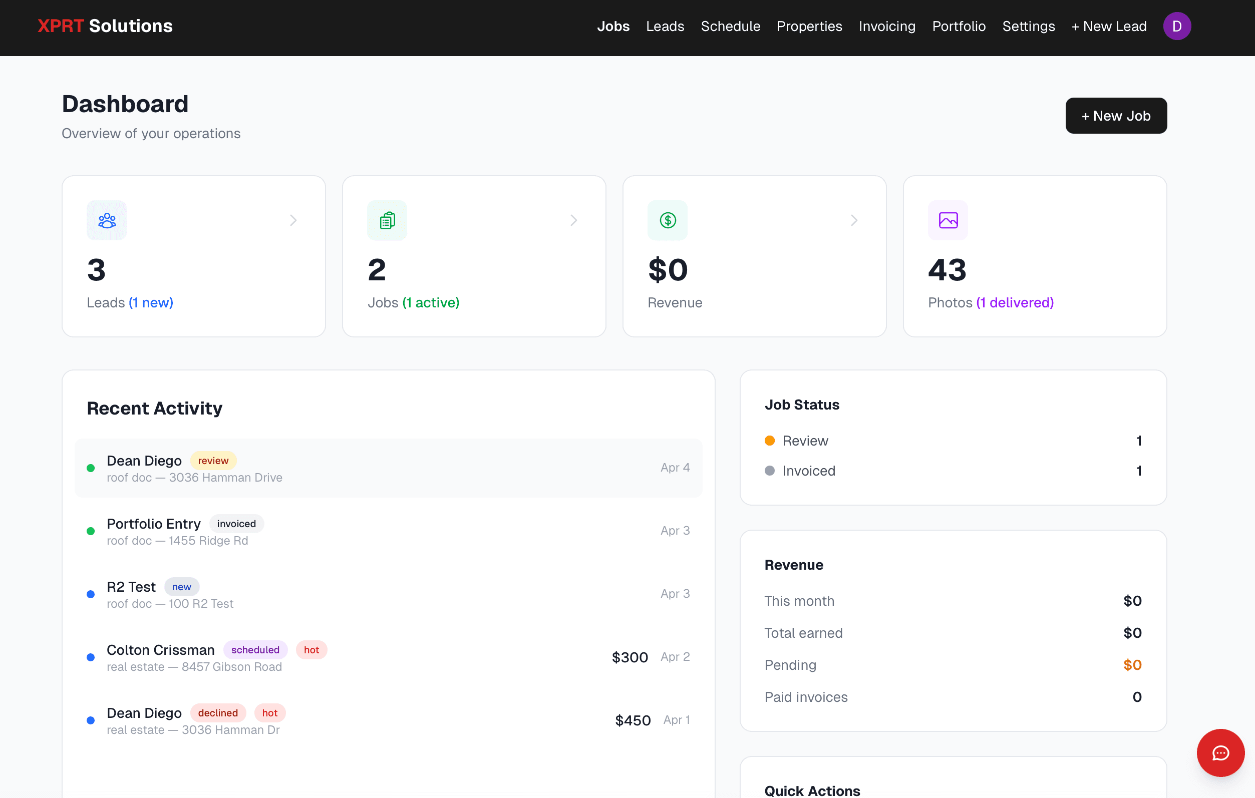 XPRT Cloud dashboard